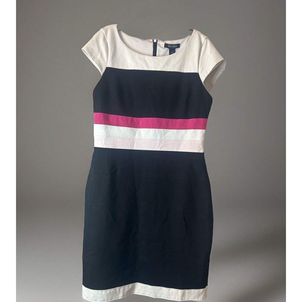 White House Black Market Black, White & Pink Striped Bodycon Dress SZ-10